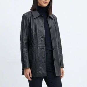 DANIER LEATHER Black Genuine Leather Car Coat Jacket Size Large